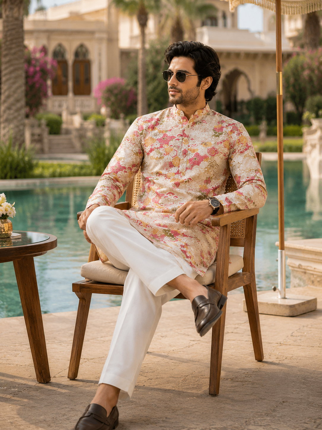 ShreeVastram Crimson Heritage Floral Brocade Kurta Set
